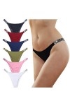Levao Culotte String Femme, Strass Tangas Lingerie Sexy Taille Basse Strings sous-vêtement, 6-per Pack