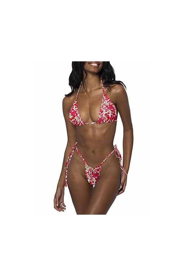 LUNNTE Ensemble bikini sexy avec string et string pour femme, Rouge et vert, M