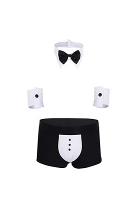 SDGTMYJSY Sexy Homme Sissy String Lingerie Costume De Lingerie Érotique pour Hommes Boxer Slips sous-Vêtements avec Col Noeud