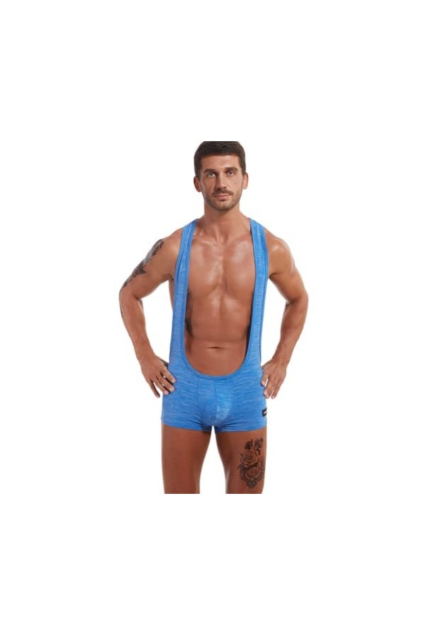 OLIns Hommes Bodywear Nounours sous-vêtements Une Pièce Lingerie Débardeur Lutte Color:Blue,Size:L 