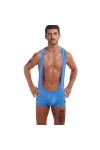 OLIns Hommes Bodywear Nounours sous-vêtements Une Pièce Lingerie Débardeur Lutte Color:Blue,Size:L 
