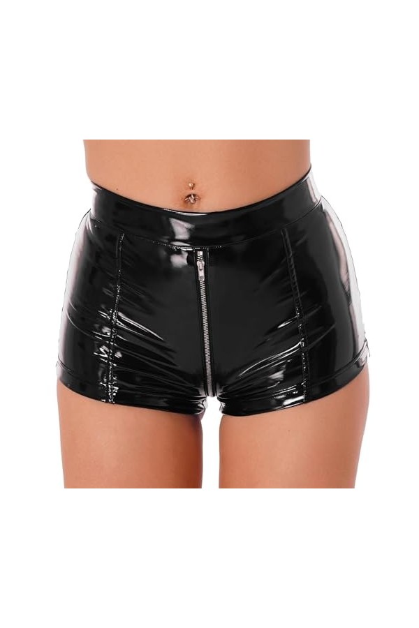 Ensemble Sexy Femme Érotique Hot Shorts Short À Entrejambe avec Fermeture Éclair,Noir,XXXXL