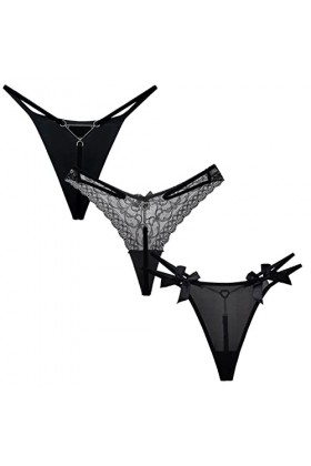 AIEOE Sexy String Ficelle pour Femme Chic String Tanga Dentelle T-Back Strings Culottes Lot de 3 M