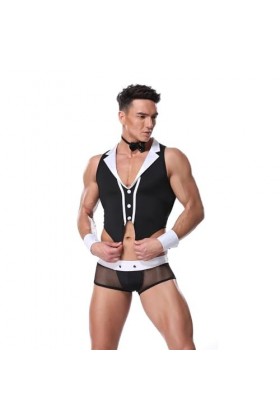 Ensemble de Lingerie pour Hommes Combinaison de Serveur pour Hommes Costumes érotiques Déguisement de Majordome Dhalloween T