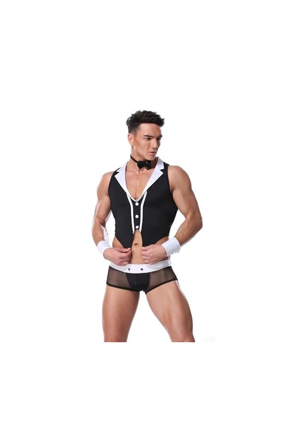 Ensemble de Lingerie pour Hommes Combinaison de Serveur pour Hommes Costumes érotiques Déguisement de Majordome Dhalloween T
