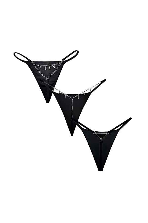 AIEOE Sexy String Ficelle pour Femme Chic String Tanga Dentelle T-Back Strings Culottes Lot de 3 M