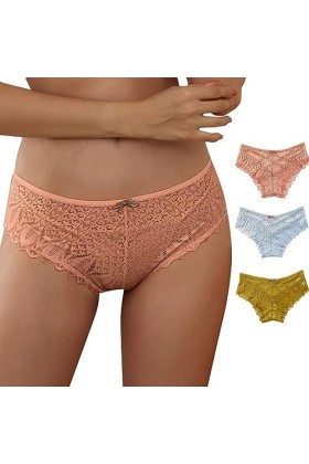 Briskorry Lot de 3 slips en dentelle pour femme - Sexy - String en dentelle - Respirant - Confortable - Culotte - Sous-vêteme