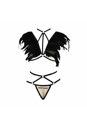 Tunbuy Lingerie sexy pour femme avec porte-jarretelles en plumes et bretelles croisées, b, taille unique