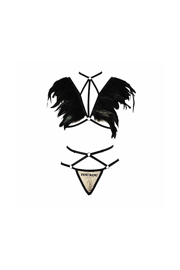 Tunbuy Lingerie sexy pour femme avec porte-jarretelles en plumes et bretelles croisées, b, taille unique