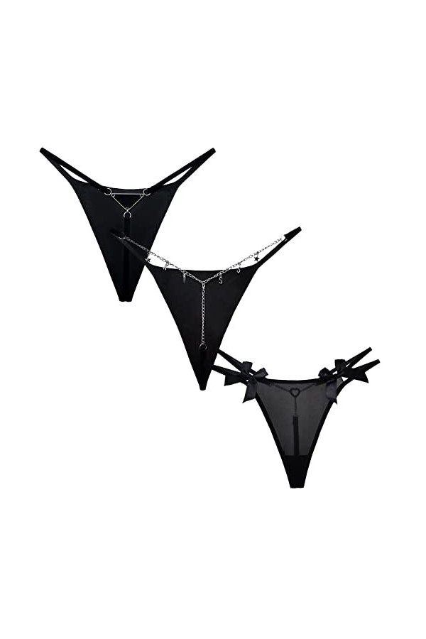 AIEOE Sexy String Ficelle pour Femme Chic String Tanga Dentelle T-Back Strings Culottes Lot de 3 M