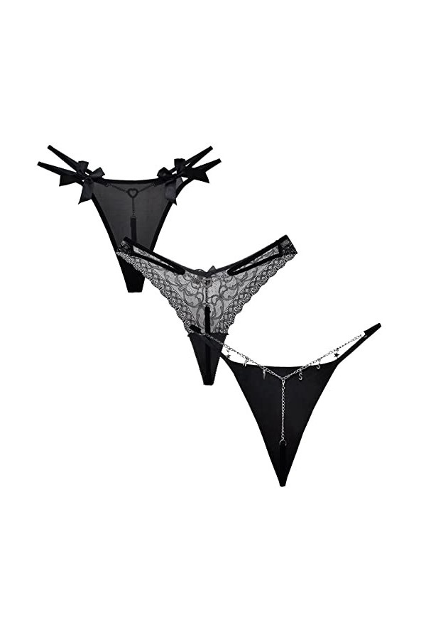 AIEOE Sexy String Ficelle pour Femme Chic String Tanga Dentelle T-Back Strings Culottes Lot de 3 M