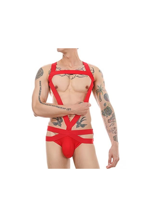 SKFLABOOF Transparent Boxer Homme Adulte Jockstrap Sexy Hot Costume Noel Moulant Bite Body Coquin Deguisement Strip-Tease Sli