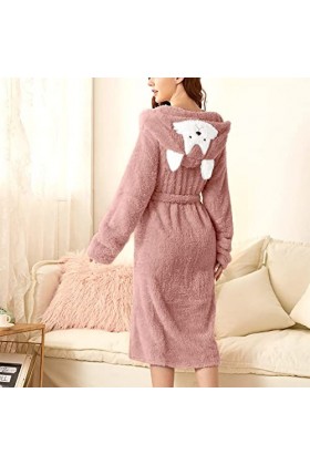 Briskorry Robe de chambre pour femme - Long et moelleux - Manteau de sauna avec oreilles - Peignoir à capuche pour fille - Pe