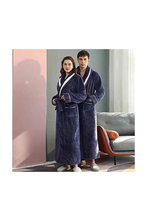 Briskorry Peignoir en tissu éponge pour homme - Long et moelleux - En coton - Chaud - Pour le sauna - En éponge - Avec capuch