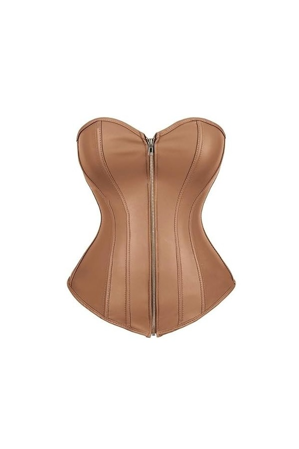 Femmes Style Vintage Zip Faux Cuir Haut Buste Corset En Cuir Discothèque Lingerie Sexy Sans Bretelles-Noir-5XL