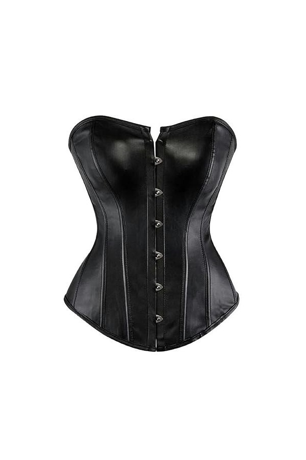 Femmes Style Vintage Zip Faux Cuir Haut Buste Corset En Cuir Discothèque Lingerie Sexy Sans Bretelles-Noir-5XL