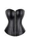 Femmes Style Vintage Zip Faux Cuir Haut Buste Corset En Cuir Discothèque Lingerie Sexy Sans Bretelles-Noir-5XL