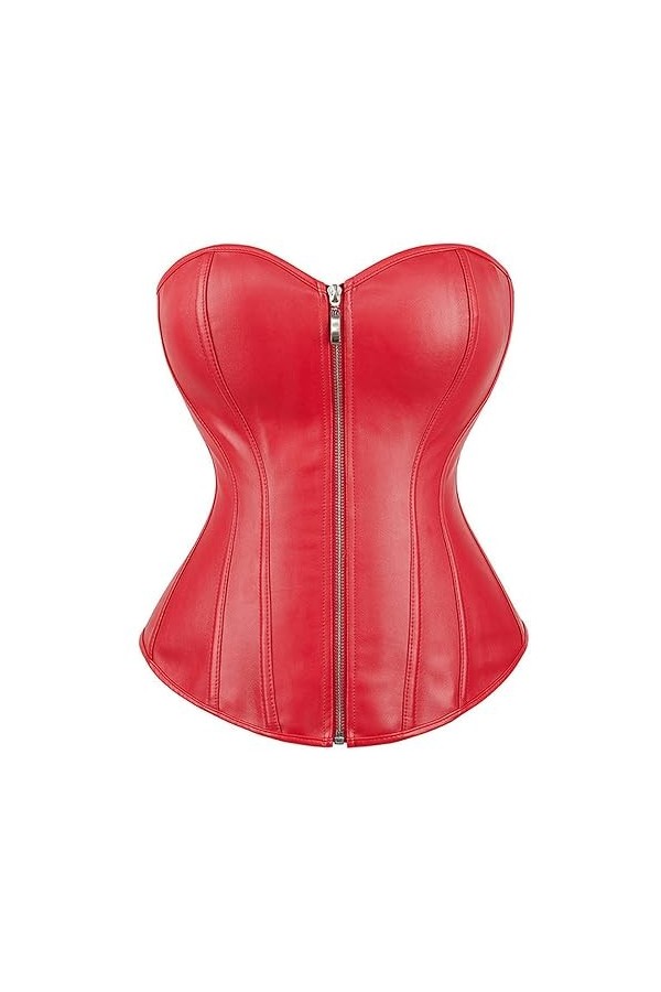 Femmes Style Vintage Zip Faux Cuir Haut Buste Corset En Cuir Discothèque Lingerie Sexy Sans Bretelles-Noir-5XL