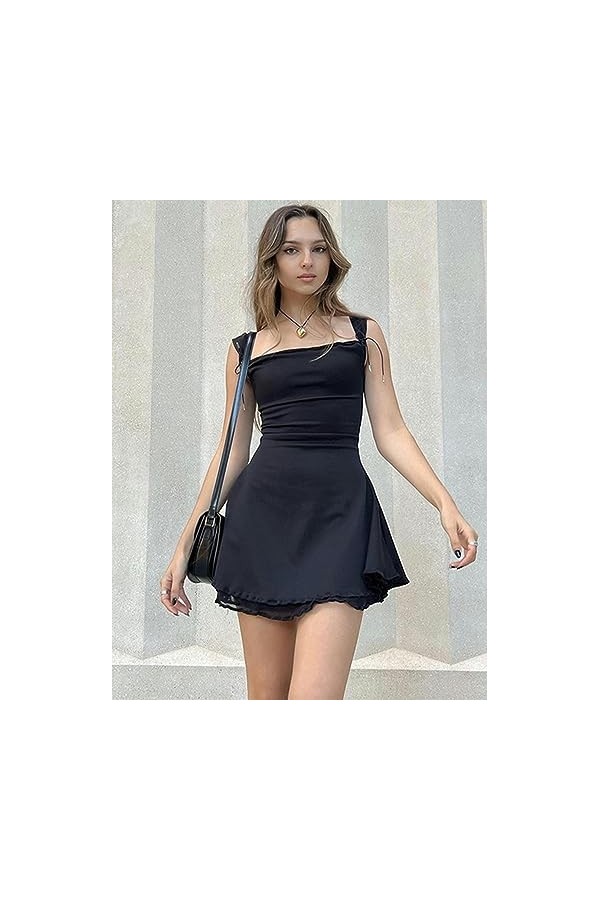 Vintage Sexy Robe Noire Femmes Streetwear Dété Maille Patchwork Taille Haute Corset Robes Nouveau Élégant Discothèque Partyw