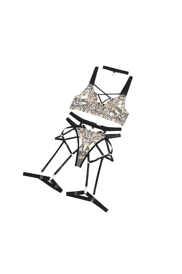 HERSIL Lot de 2 sous-vêtements érotiques pour femme - Dos nu - Style gothique - En V profond, Noir , L