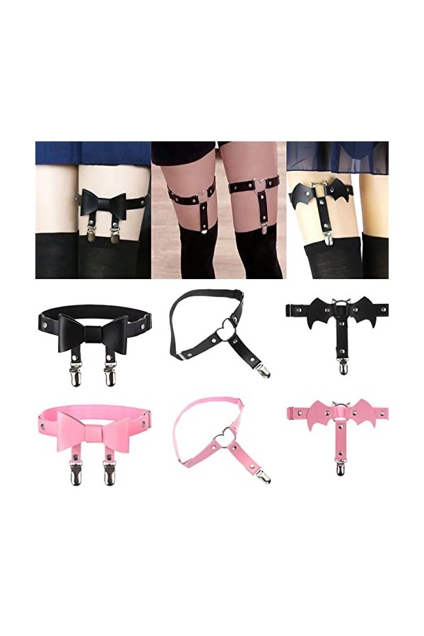 TRENIS Coeur Ailes Bowknot Jarretière Femmes En Cuir Pu Élastique Jambe Jarretelles Cuisse Harnais Punk Gothique Accessoire 