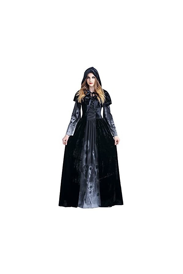 Dinnesis Robe de carnaval cosplay pour femme - Manches longues - Style gothique - Style vintage - Longueur genou, Noir , M