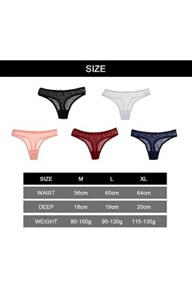 KOEMCY 5 Pièces String pour Femme Dentelle Sexy Trasparent Tanga sans Couture Culottes T-Back Slips Taille Basse String M 