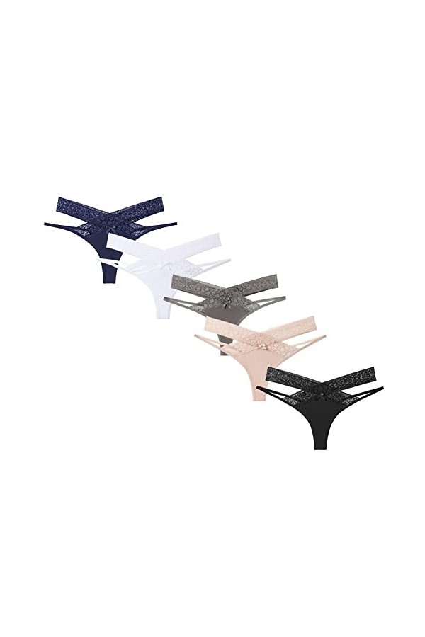 FEOYA 5 Pièces String pour Femme Sexy Mesh Culottes T Back String Culotte sans Couture Tangas Slips