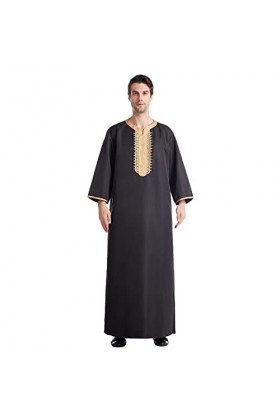 Mymyguoe Robe musulmane à manches longues pour homme - Style décontracté - Dubaï Arab - Couleur unie - Longueur totale - Arab