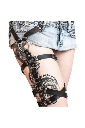 Ceinture porte-jarretelles réglable en cuir noir pour femme