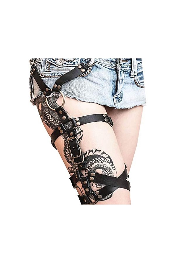 Ceinture porte-jarretelles réglable en cuir noir pour femme