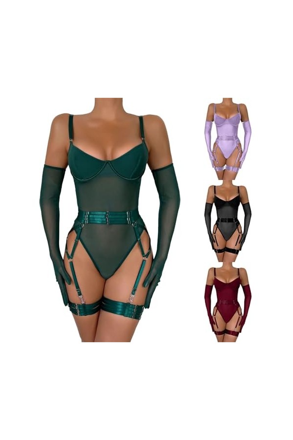 DUHGBNE Ensemble de lingerie sexy pour femme - 4 pièces - Ensemble de lingerie sexy, Noir , M