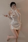 SINROYEE Lingerie sexy pour femme - Robe Cheongsam chinoise - Lingerie Qipao - Nuisette - Robe de club costume blanc 