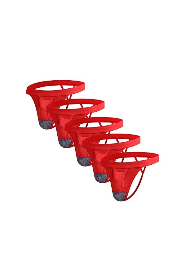 JEShifangjiusu sous-VêTements en Maille U Convex pour Hommes String Sexy en Modal Culotte Basse Respirante G String Rouge 5P