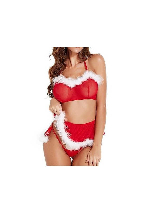 ZTIANEF La grilleSexy pure cosplay lingerie érotique tenue de Noël, rouge, M