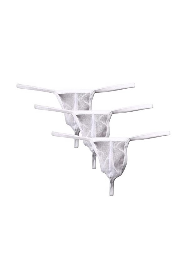 AIEOE Lot de 1/3/5/6 strings sexy transparents en maille et soie glacée, Blanc - 3 pièces, L
