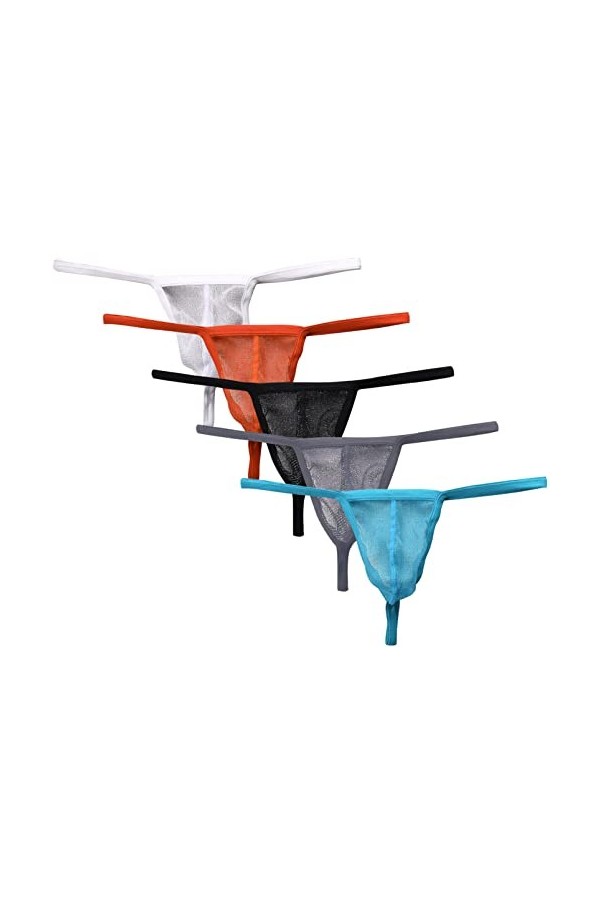 AIEOE Lot de 1/3/5/6 strings sexy transparents en maille et soie glacée, Blanc - 3 pièces, L