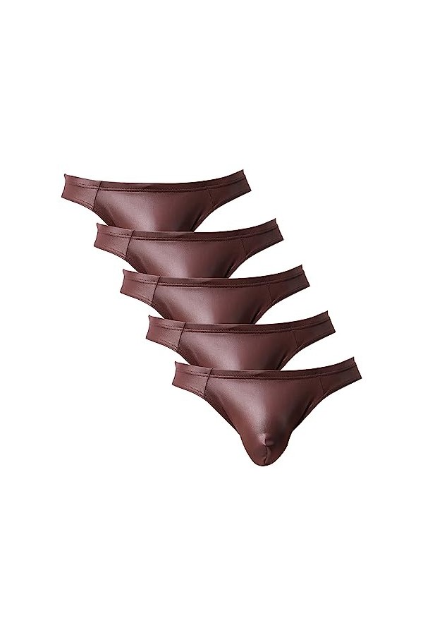 JEShifangjiusu sous-VêTements Sexy en Cuir pour Hommes Culotte De Bikini Butt Lift Bulge Pouch String Taille Basse Le Noir 5