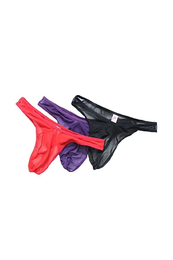 KHUFUZI Hommes 3 Couleurs Pack Ice Silky String Lingerie Respirant Sexy Briefs Mesh sous-Vêtements G-String Vêtements Robes D