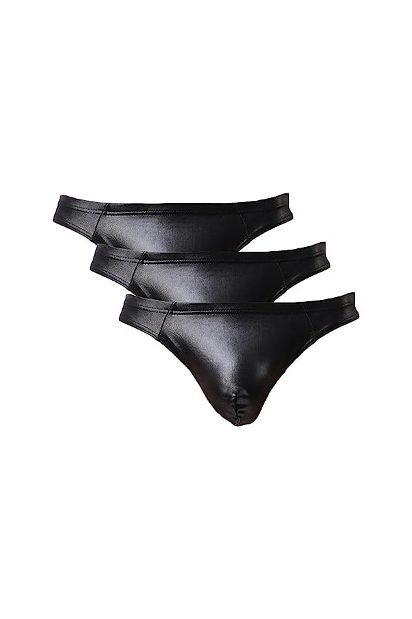 JEShifangjiusu sous-VêTements Sexy en Cuir pour Hommes Culotte De Bikini Butt Lift Bulge Pouch String Taille Basse Le Noir 5