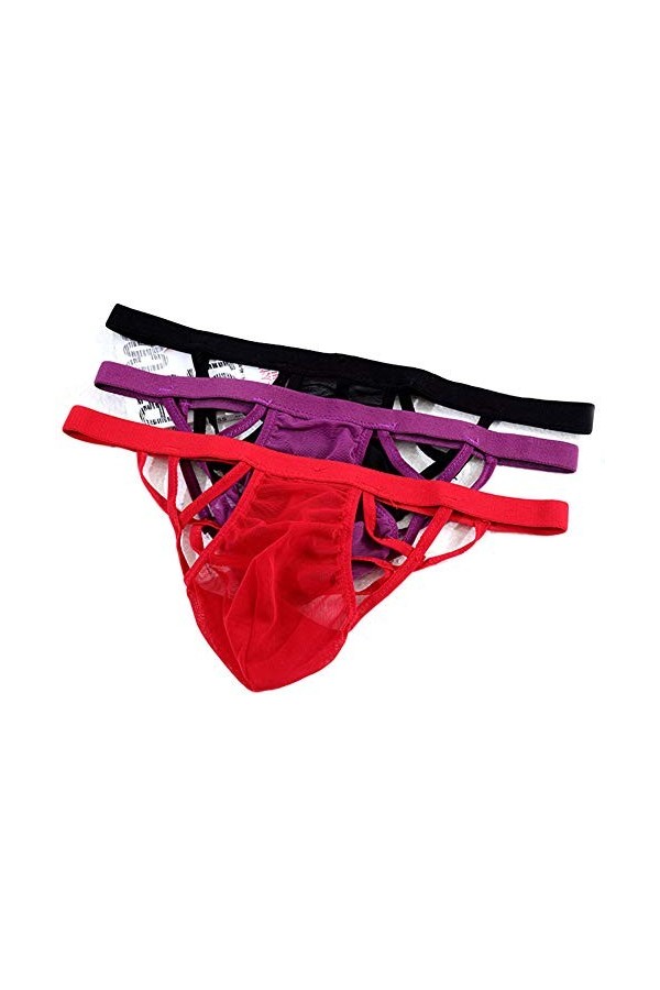 KHUFUZI Hommes 3 Couleurs Pack Ice Silky String Lingerie Respirant Sexy Briefs Mesh sous-Vêtements G-String Vêtements Robes D
