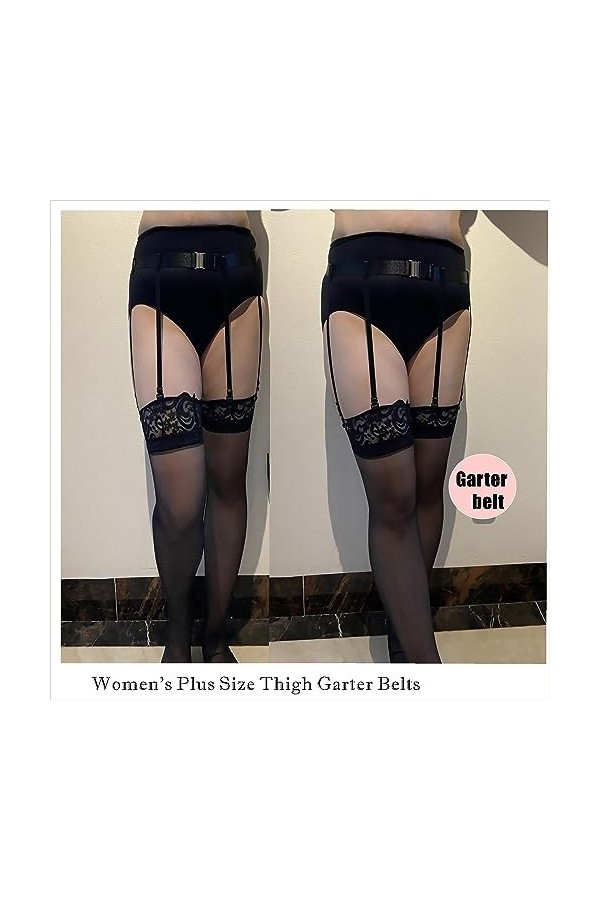 Kukensammy Porte-jarretelles pour femme - Grande taille - Élastique réglable - Noir - Pour chaussettes hautes - Avec petits c