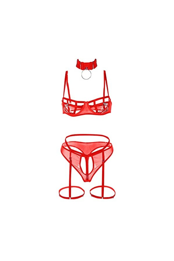 Ensemble de Quatre pièces Sexy pour Femmes avec Anneau de Poitrine sous-vêtements Sexy sous-vêtements Faits à la Main avec Co