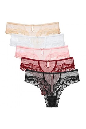 Levao String Femme Sexy Dentelle Lingerie,Lot de 5er Pack Culotte Taille Basse Lingerie Slips Comfortable sous-Vêtement