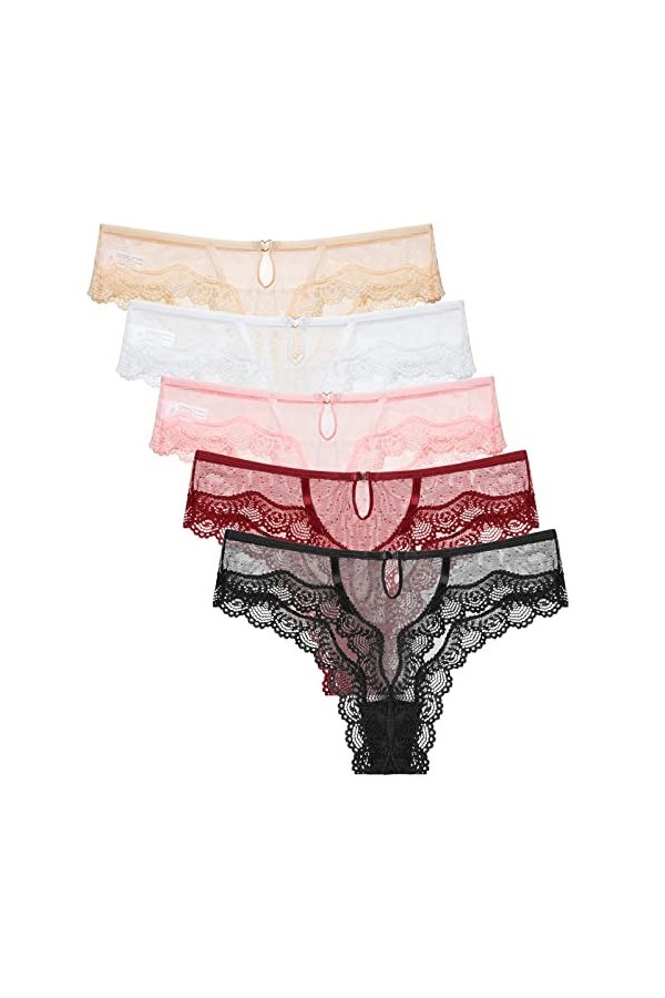 Levao String Femme Sexy Dentelle Lingerie,Lot de 5er Pack Culotte Taille Basse Lingerie Slips Comfortable sous-Vêtement