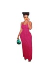 oueyfer Stacked Long Dress Bandage Maxi Dress Backless Bodycon Spaghetti Strap Bodycon Dress sans Manches Bodycon Wrap Bandag