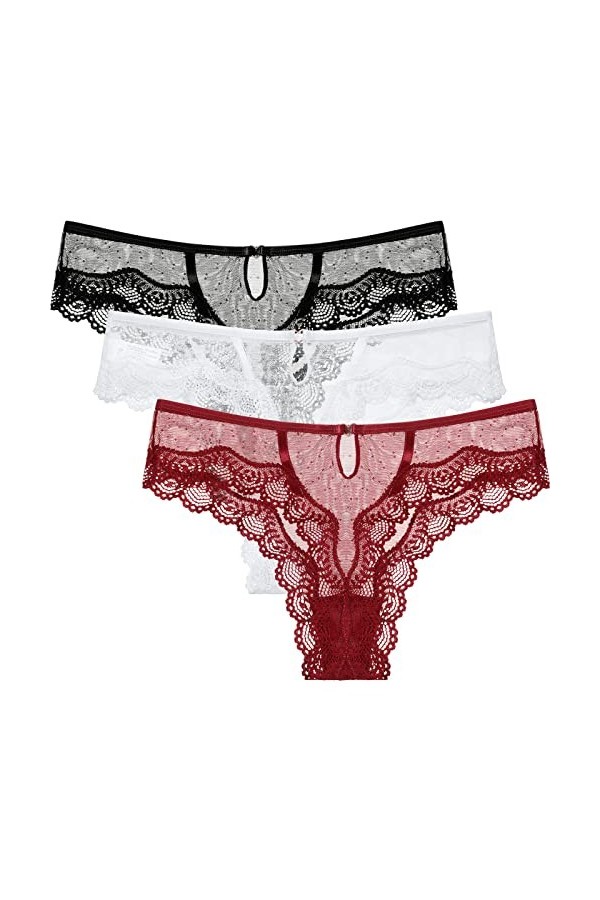 Levao String Femme Sexy Dentelle Lingerie,Lot de 5er Pack Culotte Taille Basse Lingerie Slips Comfortable sous-Vêtement