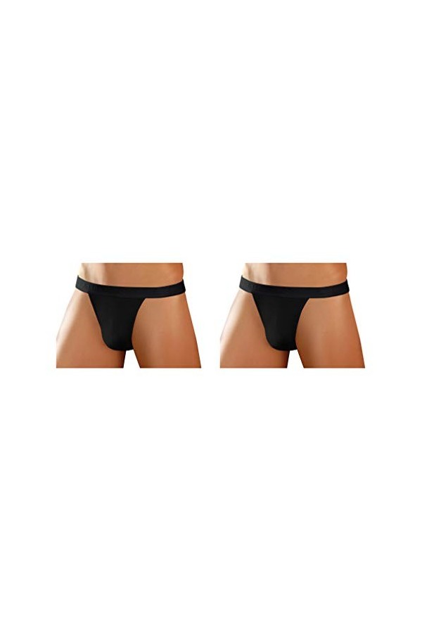 sesto senso Homme String Sexy Thong Coton Lot de 1-4 Pack Tanga Slips L 2 Pack - Noir
