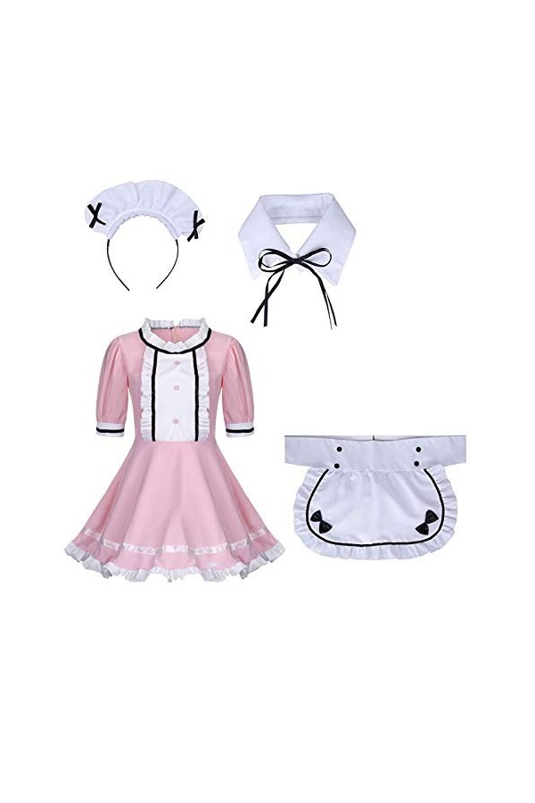 DUHGBNE Robe de soubrette Costume Coton mélangé Bowknot Col Amovible Party Girl Lingerie Manteau Rose, XXL 