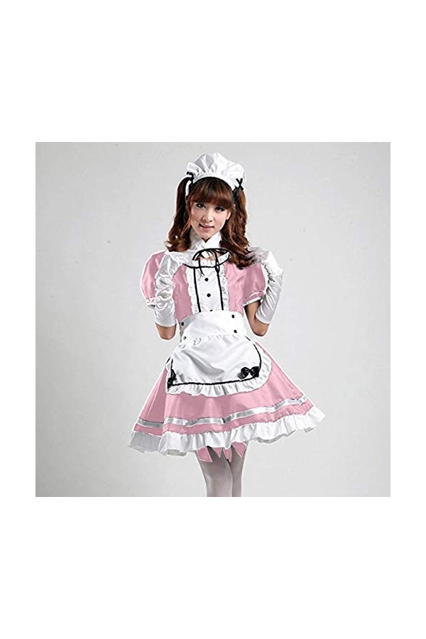 DUHGBNE Robe de soubrette Costume Coton mélangé Bowknot Col Amovible Party Girl Lingerie Manteau Rose, XXL 